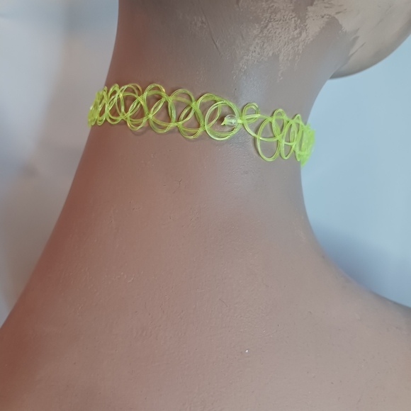 Neon Yello Tattoo Choker Necklace with Green Witch Boo Bucket Charm. - Picture 2 of 2